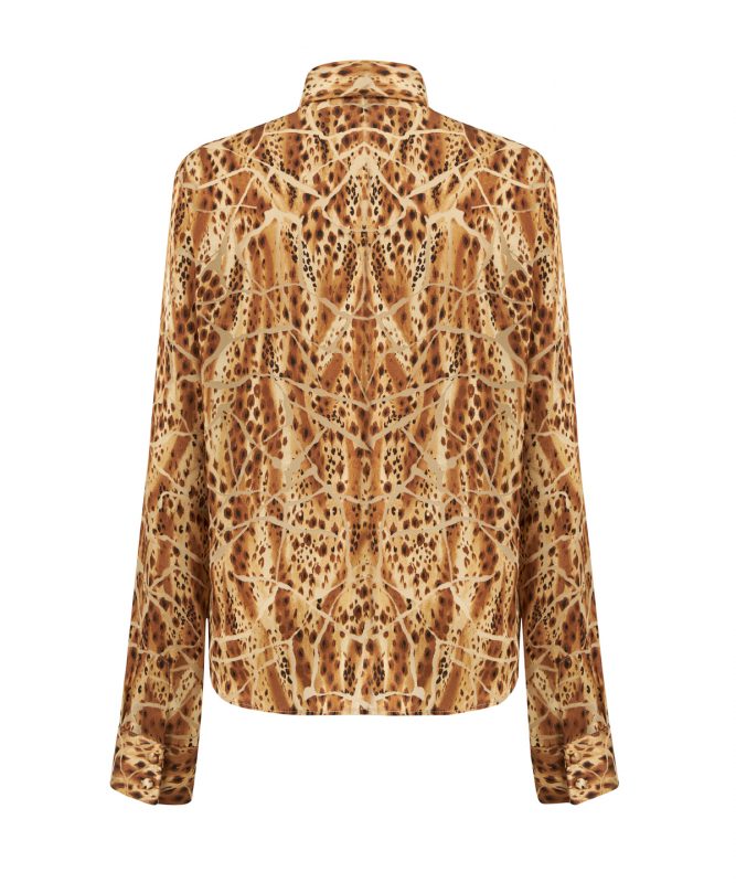Leopard Print Milky Brown Silk Shirt - Simay Kislaoglu Design